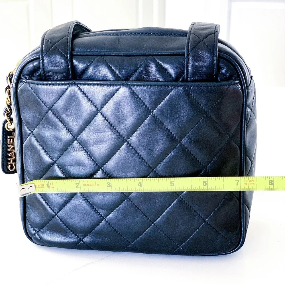CHANEL Black Leather Gold Chain Small Top Handle Satchel Bag